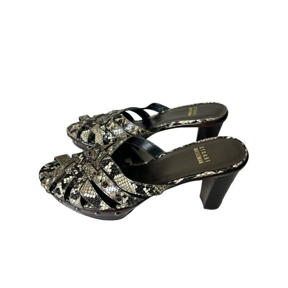 Stuart Weitzman 8M Snake Skin Woven Leather Pumps Sandals Studded Heel Slip On - Picture 2 of 7